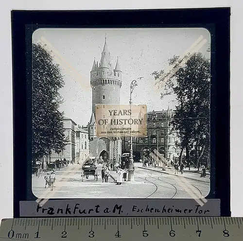 Orig. Glas Dia 1890-1910 Frankfurt am Main Straßenbahn Eschenheimer Tor