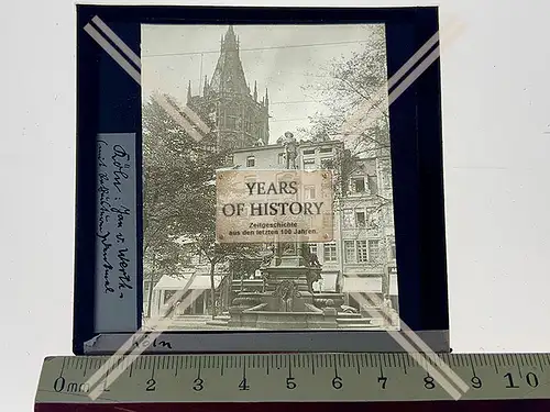 Orig. Glas Dia 1890-1910 Alter Markt Köln Jan van Werth mit Rathausturm