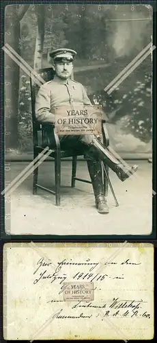 Orig. Foto 1.WK Weltkrieg Soldat mit Säbel auf Stuhl sitzend