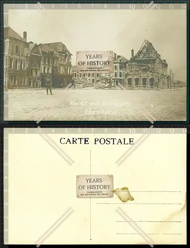 Orig. Foto 1.WK Weltkrieg Frankreich Belgien zerstörte Stadt Markt