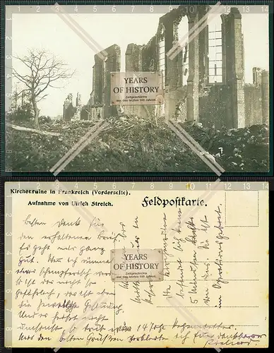 Orig. Foto 1.WK Weltkrieg Frankreich Belgien Dorf Kirche Kathedrale zerstört
