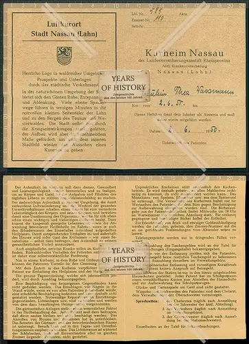 Orig. Kurkarte  Kurheim Nassau Lahn kleines Heftchen als Ausweis 