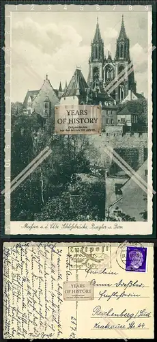 Orig. Foto AK Meißen bei Dresden Schlossbrücke Burgtor 1942 mit Luftpoststemp