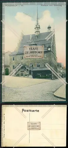 Orig. AK Pössneck Thüringen Rathaus und Steinweg 1916