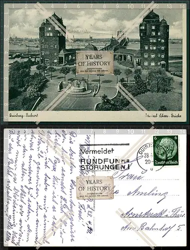 Orig. AK Duisburg Ruhrort Admiral Scheer Brücke 1940 gel.  Stempel vermeidet R