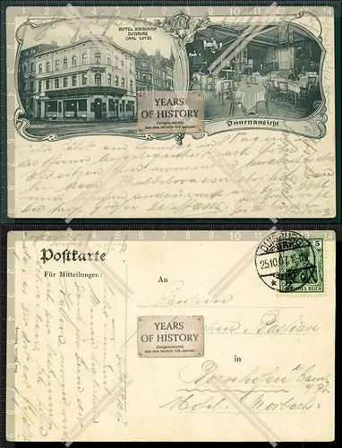 Orig. AK Duisburg Hotel Kaiserhof C. Lotze Jugendstil Karte 1907 gelaufen