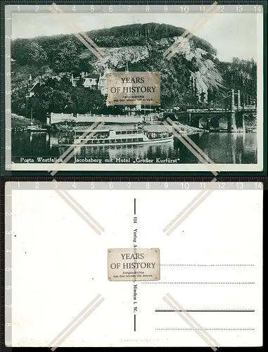 Orig. AK Porta Westfalica Minden Jakobsberg mit Hotel Großer Kurfürst 1939