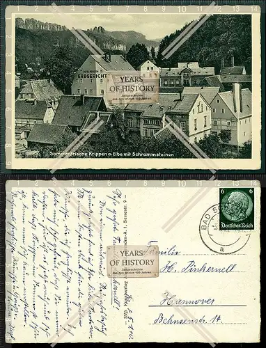 Orig. AK Krippen an der Elbe mit Schrammsteinen Bad Schandau 1940 gelaufen 