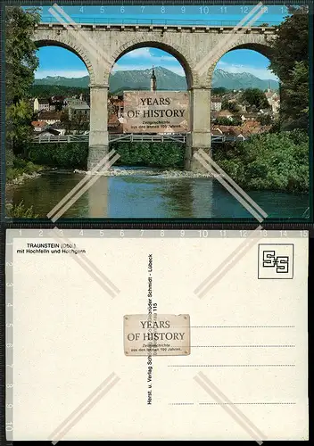 Orig. AK Traunstein Oberbayern Hochfelln Hochgern Brücke Fluss Panorama der St