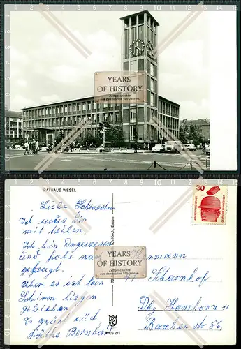 Orig. Foto AK Rathaus Wesel Straßenansicht mit viele Fahrzeuge