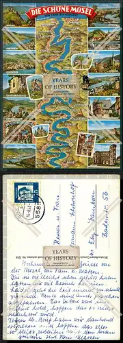 Orig. AK Mosel Landkarte Trier Bernkastel-Kues. Traben-Trarbach. Pünderich. Pr