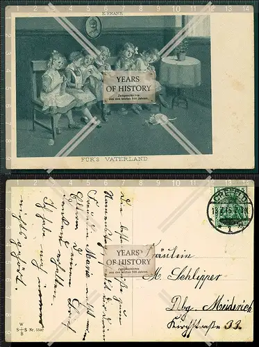 Orig. AK 1.WK junge Mädchen Stricken fürs Vaterland 1915 Krefeld gelaufen