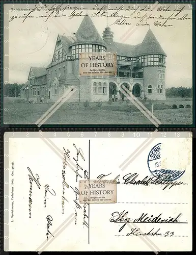Orig.  AK Sennelager Paderborn Soldatenheim gelaufen 1909