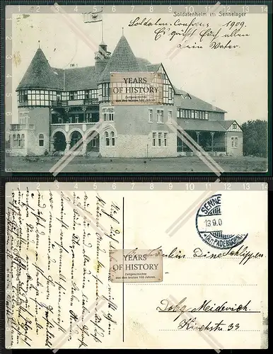 Orig. AK Sennelager Paderborn Soldatenheim gelaufen 1909