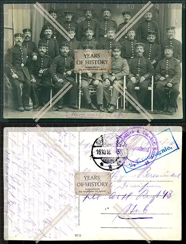 Orig. Foto AK 1.Weltkrieg Gruppe Soldaten Feldpost gelaufen 1916 mehrere Stempe