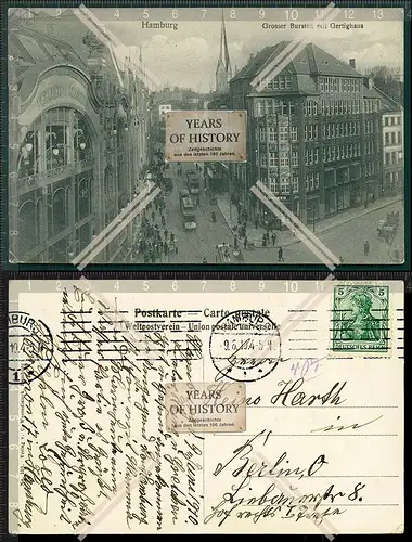 Orig. AK Hamburg Grosser Burstah mit Gertighaus 1910 gelaufen