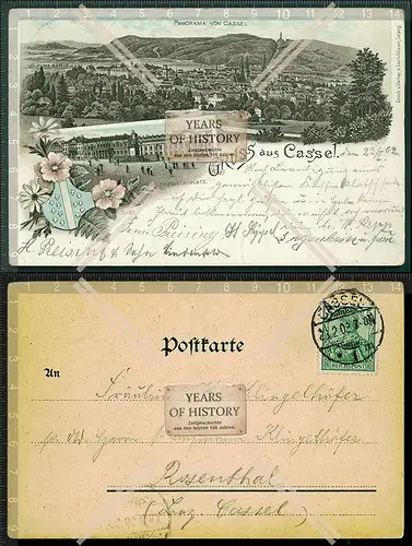 Orig. AK Litho Kassel Friedrichsplatz und Panorama 1902 gelaufen
