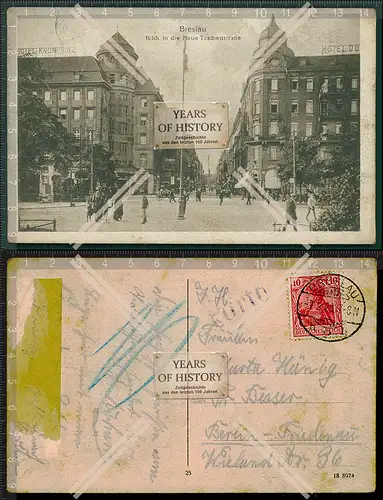 Orig. AK Breslau Schlesien Polen Blick in die Taschenstraße 1920 gelaufen