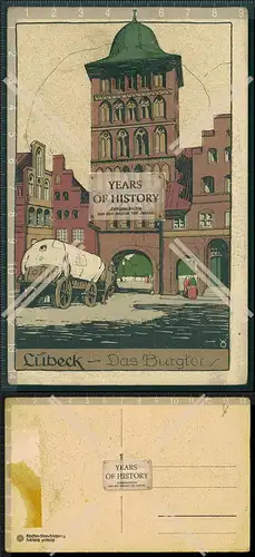 Orig. AK Lübeck Burgtor Künstler Steinzeichnung