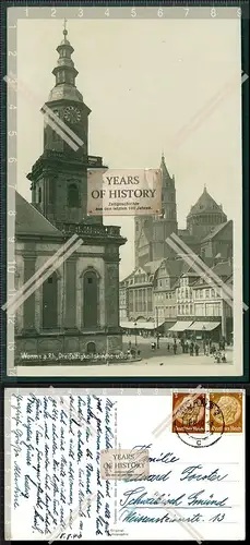 Orig. Foto AK Worms am Rhein Dreifaltigkeitskirche und Dom Straßenansicht viel