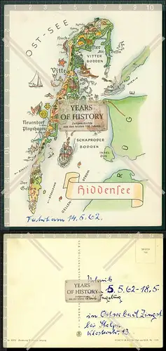 Orig. AK Landkarte Wanderkarte Hiddensee Ostsee