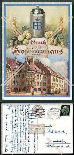 Orig. AK Hofbräuhaus München Bierkrug Straßenansicht 1940 gelaufen Rückseit