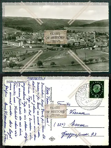 Orig. Foto AK Buchen im Odenwald Orts Dorf Ansicht mit 2 Kirchen