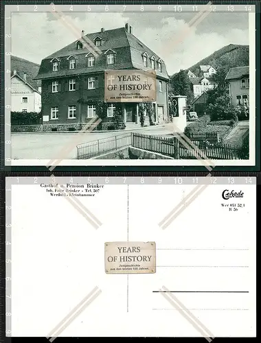 Orig. AK Werdohl Kleinhammer Straßenansicht Litfaßsäule Gasthof und Pension 