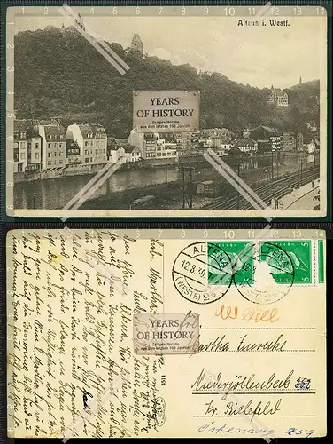 Orig. AK Altena in Westfalen Eisenbahnschienen Fluss Hausansichten 1930 gelaufe