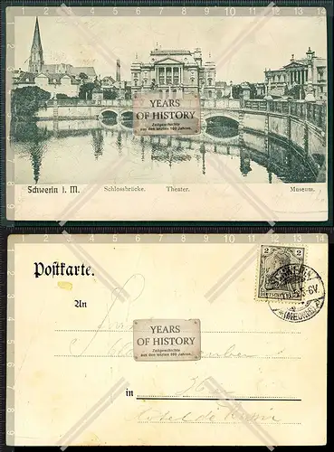 Orig. AK Schwerin in Mecklenburg Schloss Brücke Theater Museum 1905 gelaufen