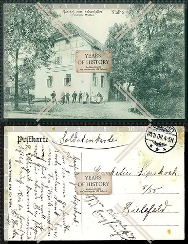 Orig. AK Vlotho b. Herford Gasthof zum Felsenkeller Friedrich Martin 1908 gelau