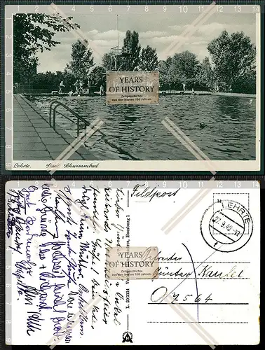 Orig. AK Lehrte b. Hannover Schwimmbad Freibad Badeanstalt Feldpost 1942 gelauf