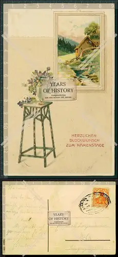 Orig. AK Präge Herzlichen Glückwunsch zum Namenstage Blumentisch darauf eine 