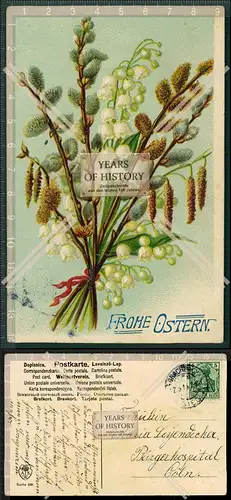 Orig. AK Frohe Ostern Osterstrauch Weidenkätzchen Lämmerschwänzchen Blumen