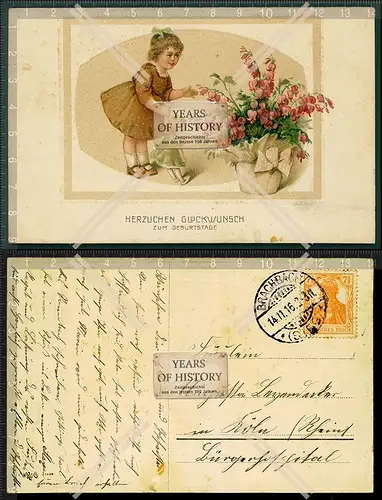 Orig. AK Präge Herzlichen Glückwunsch zum Geburtstage ein Mädchen steht mit 