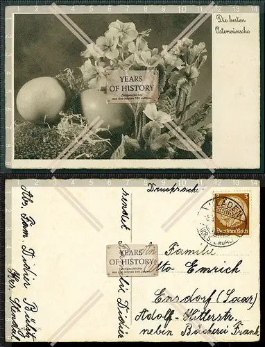 Orig. AK die besten Osterwünsche in schwarz weiß Blumen mit 2 Ostereier 