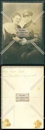 Orig. Foto Portrait Porträt Soldat Uniform mit Braut Frau