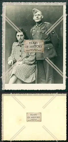 Orig. Foto Portrait Porträt Soldat Uniform mit Frau Braut 