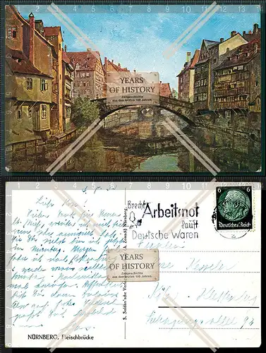 Orig. AK Nürnberg Fleischbrücke 1933 gelaufen Sonderstempel Arbeitsnot kauft