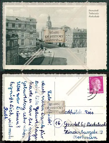 Orig.  AK Darmstadt technische Hochschule Straßenansicht 1944 gelaufen