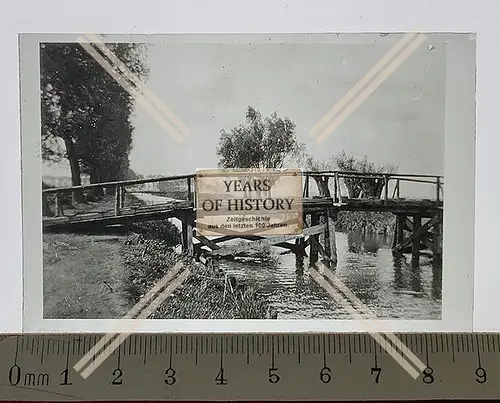 Orig. Glas Dia 1.WK Belgien Frankreich selbst gebaute Brücke über Fluss