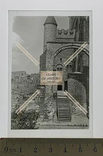 Orig. Glas Dia 1.WK Belgien Frankreich Stadt Burg Festung