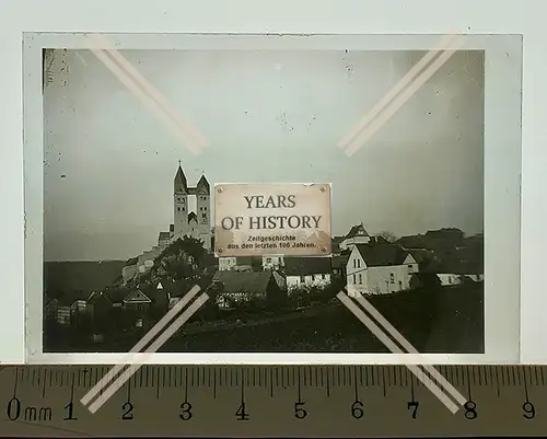 Orig. Glas Dia 1.WK Belgien Frankreich Dorf mit Kirche