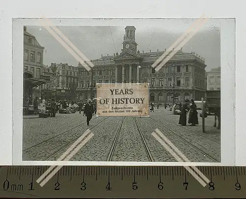 Orig. Glas Dia 1.WK Belgien Frankreich Stadt Markt bekanntes Gebäude