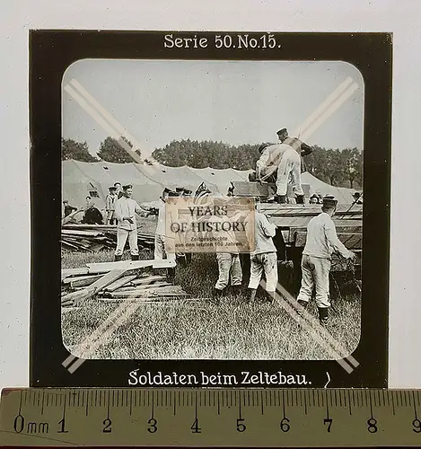 Orig. Glas Dia 1.WK Soldaten beim Zeltebau