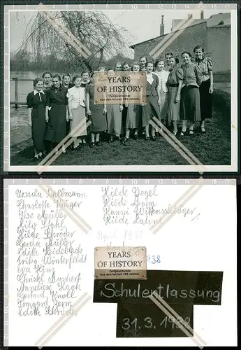 Orig. Foto 17×12cm Hamburg Mädchen Schulklasse Schulentlassung 1938 Rückseit