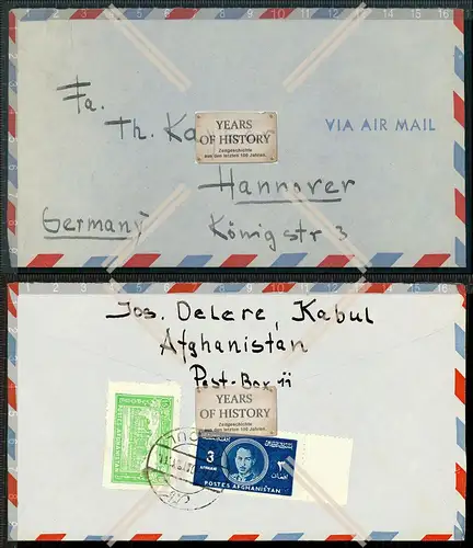 Briefmarke Stempel Brief Werbung nach Hannover Luftpost Afghanistan Kabul Firma