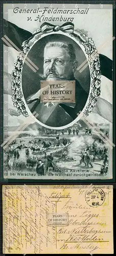 Orig. AK General Feldmarschall von Hindenburg mit russischer Kavallerie bei War