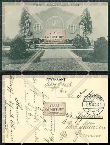 Orig. AK 1. WK Staden Belgien deutsches Denkmal Kriegerdenkmal auf dem Friedhof