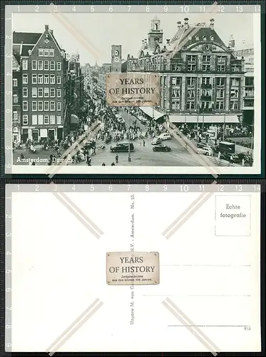 Orig. AK Amsterdam Damrak met beurs Straßenbahn Oldtimer viele Geschäfte echt